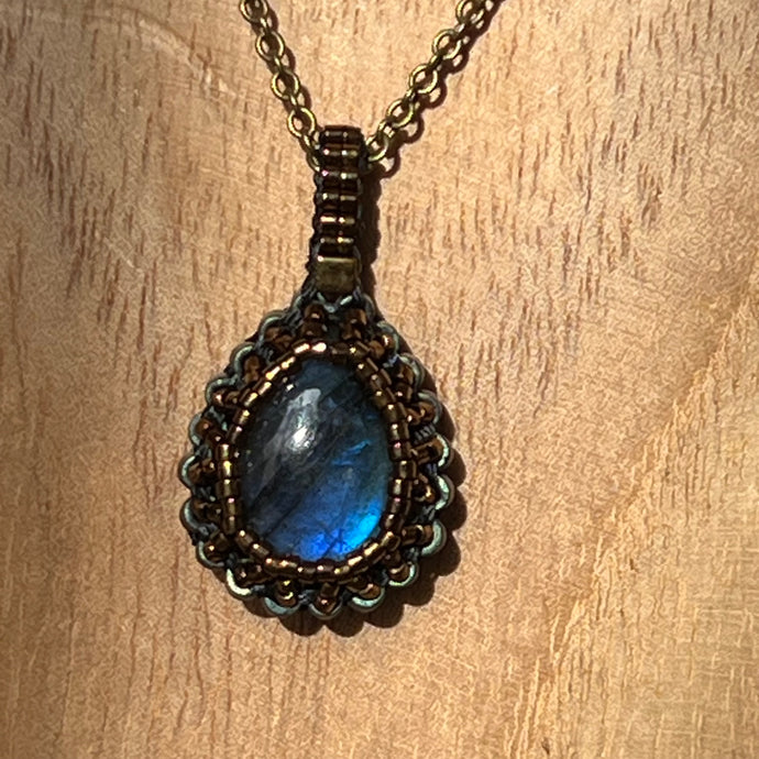 Blue Labradorite 'Amulet' Teardrop Pendant