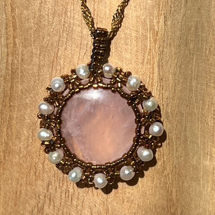 Rose Quartz & Pearl 'Flower’ Pendant