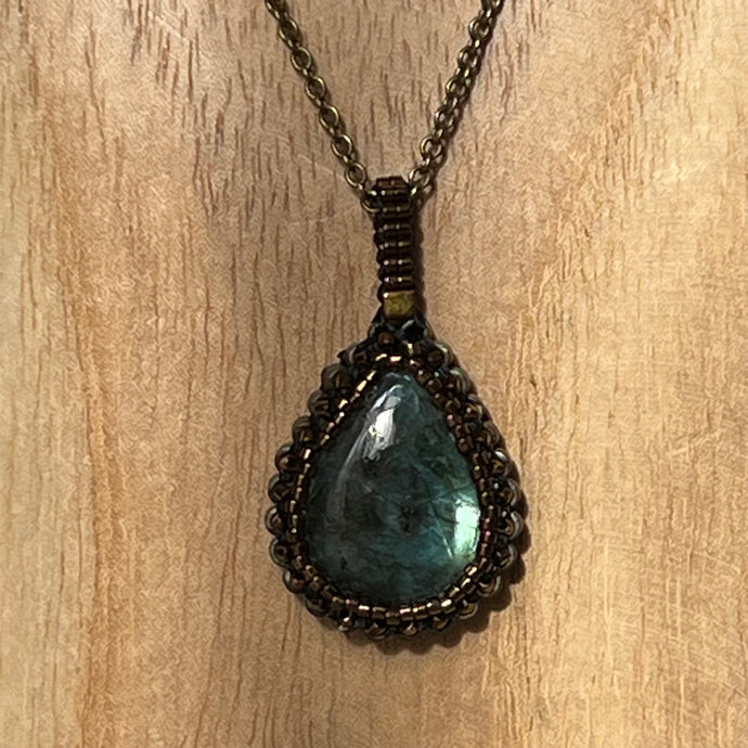 Teal Labradorite 'Amulet' Teardrop Pendant