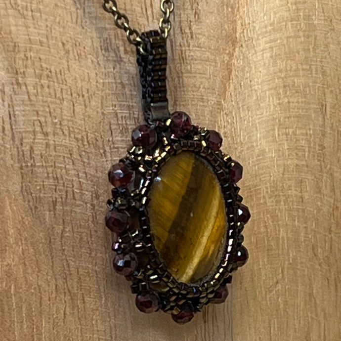 Tiger's Eye & Garnet 'Flower' Pendant